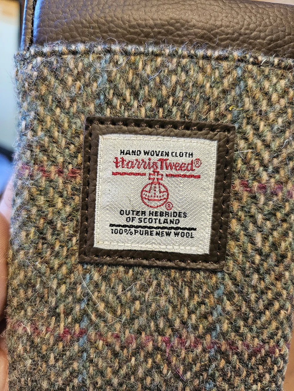 Harris Tweed Maccessori Wool Eyeglass Sleeve Brown Tweed with Subtle Blue Red